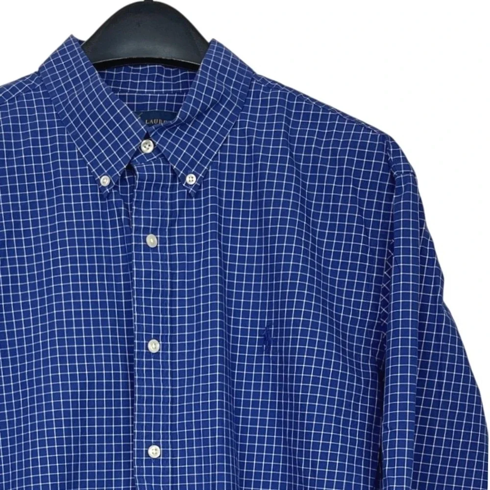 Polo Ralph‎ Lauren Mens XL Cotton Blue Windowpane Check Long Sleeve Button Down
